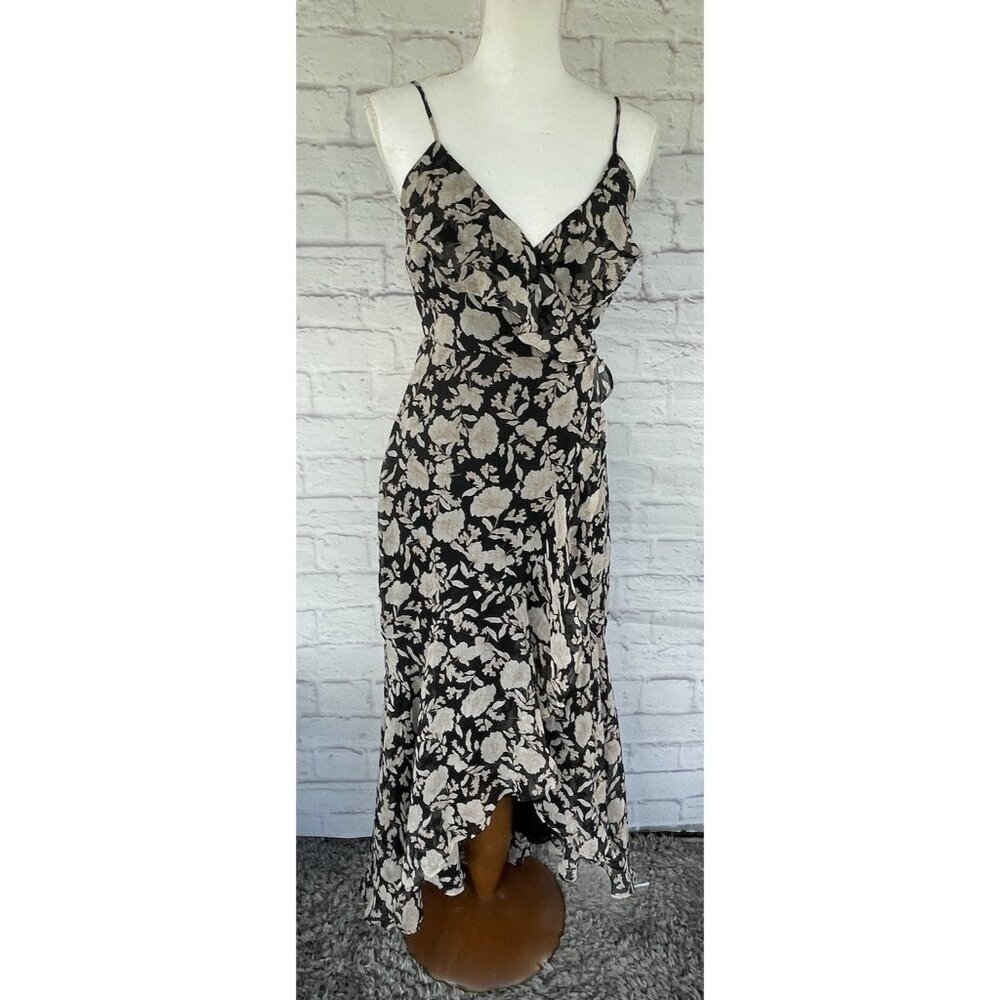 Express Women's Floral Ruffle Assymetric Maxi Dress Sleeveless Black Size XS